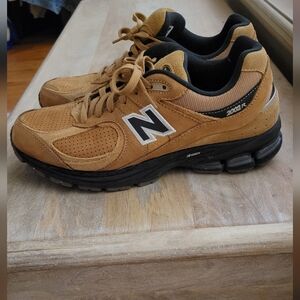 New Balance Men's 2002R Tan Suede & Mesh Sneakers with Black Midsole